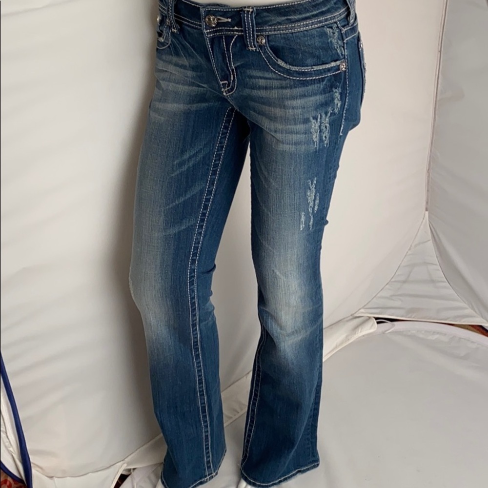 Miss Me JP5162 peace sign embroidered bootcut blue jeans 28x34 - Picture 5 of 15